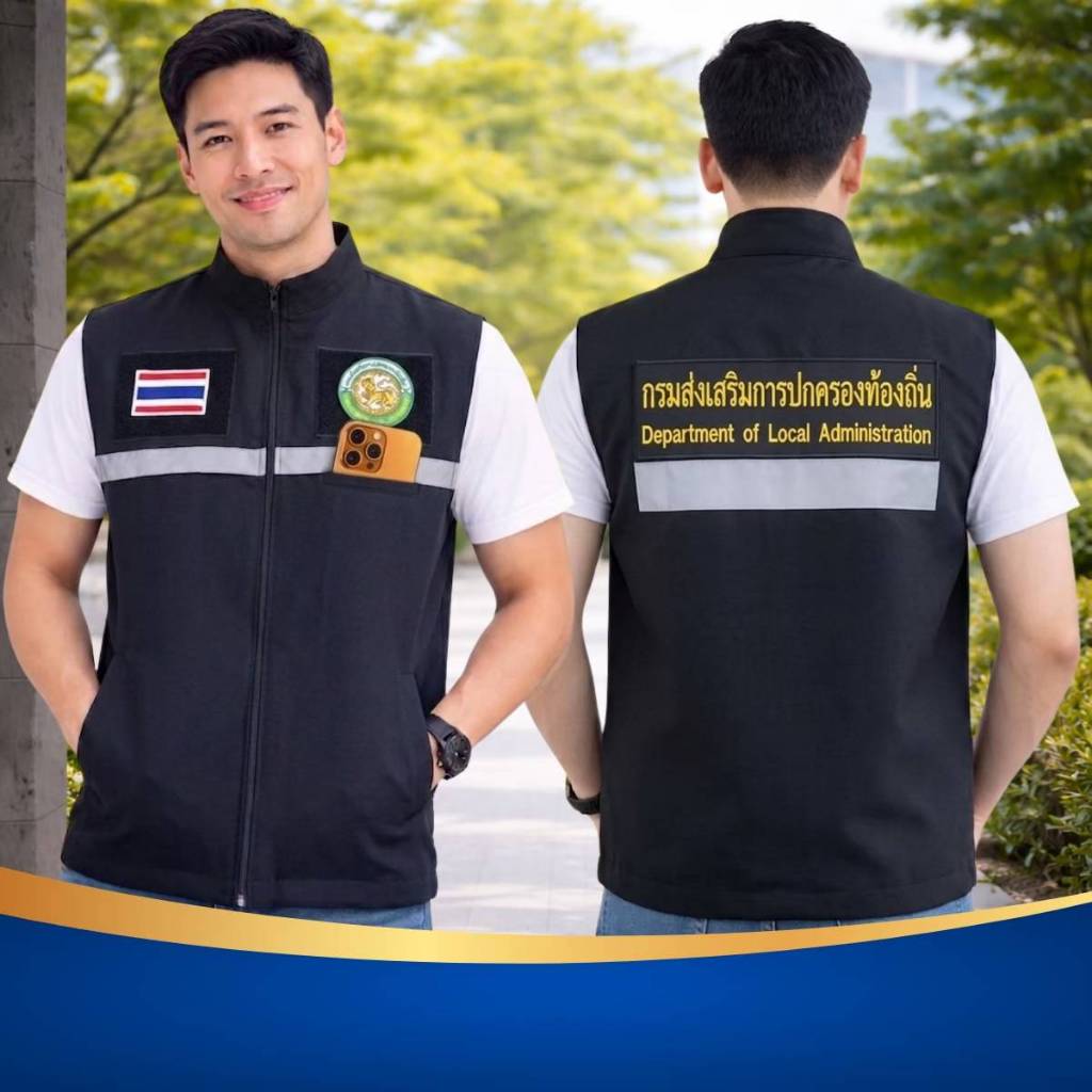 เสื้อกั๊กกรมส่งเสริมการปกครองท้องถิ่น500฿+หมวก+อาร์ม ครบเซ็ท ตามภาพ เสื้อกั๊กอบต. เสื้อกั๊กปกครองท้องถิ่น