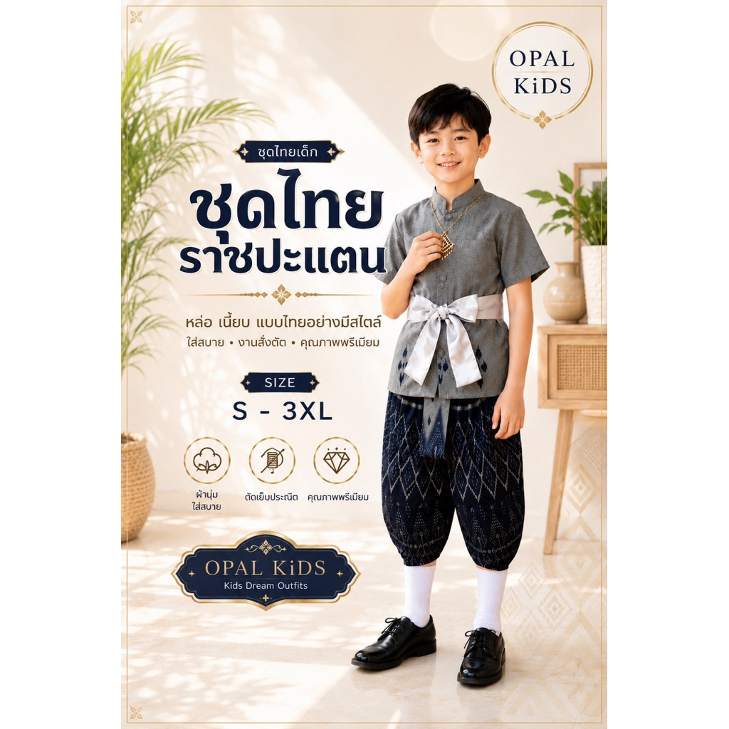 🙂 ชุดไทยเด็กผู้ชาย👉🏻แบรนด์ Opal kids shop🌟เช็ต 3 ชิ้น 📍 สินค้าพร้อมส่ง