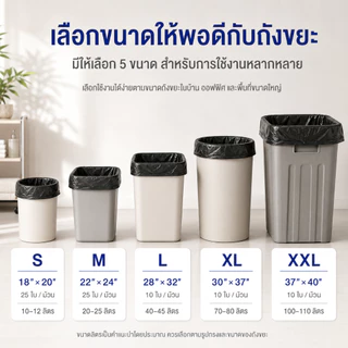 ถุงขยะดำ ถุงดำปากเรียบ แบบม้วน ราคาถูก เกรด A หนาเหนียว ไม่รั่วซึม ไร้กลิ่น หลายขนาด