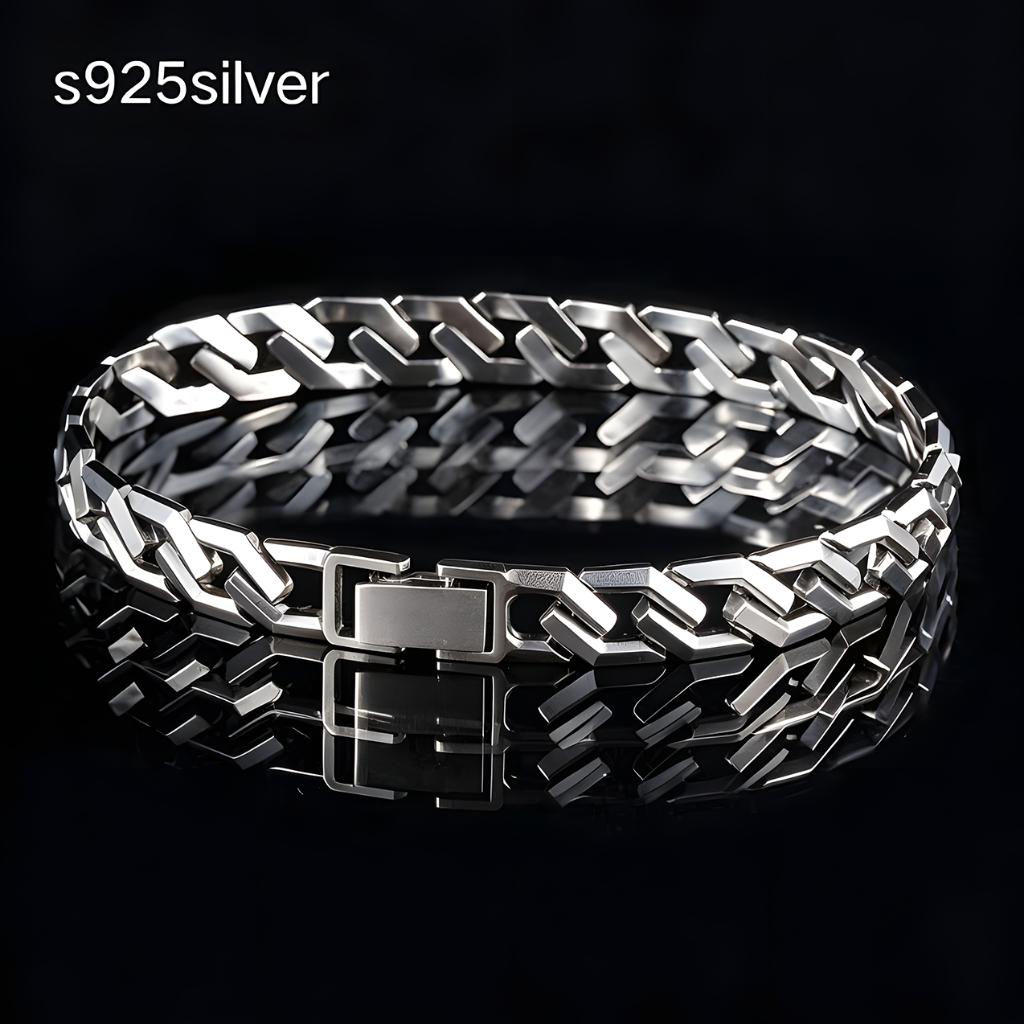 Night Melody S925 สร้อยข้อมือเมชาทรงเรโทรเงินสเตอร์ลิงสไตล์เดียวกันสำหรับผู้ชายและผู้หญิง