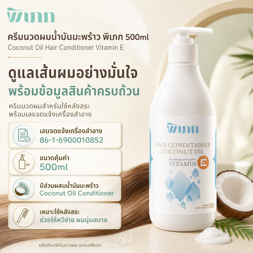 พิเภก ครีมนวดมะพร้าว ลดผมชี้ฟู แห้งเสีย บำรุงผมนุ่มลื่น รูปที่ 7