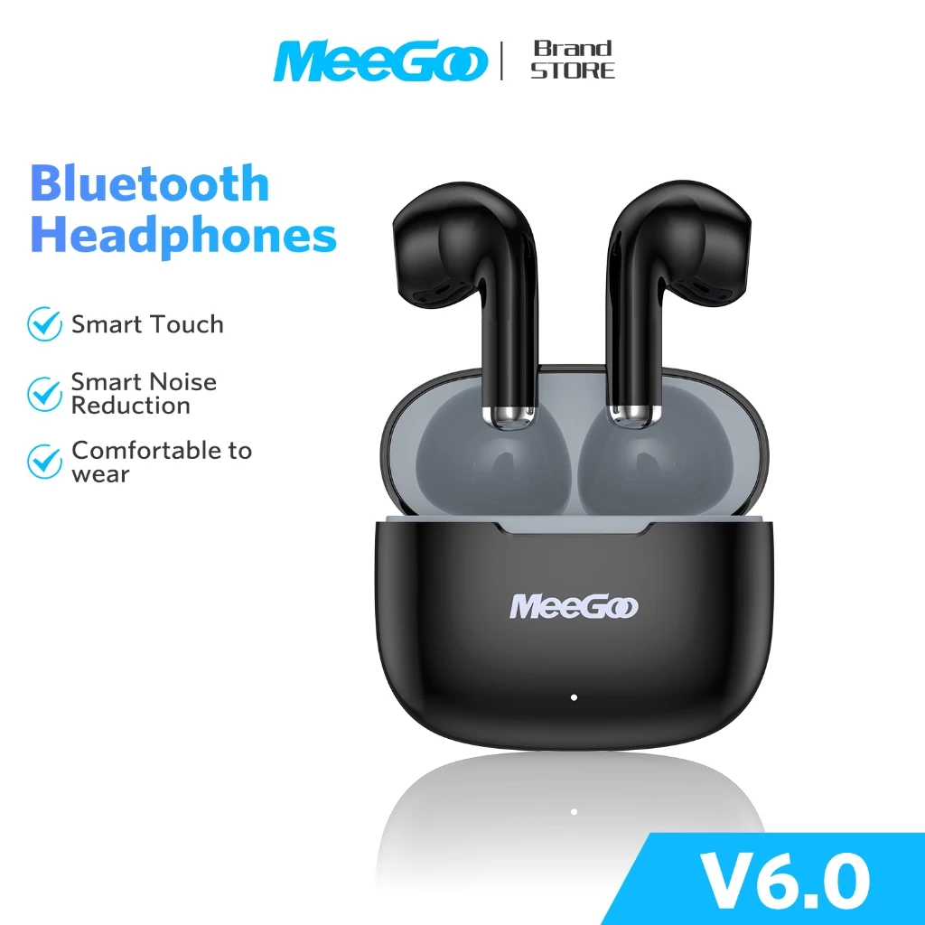 MEEGOO หูฟังไร้สาย TWS Bluetooth 6.0 สัมผัสควบคุม ตัดเสียงรบกวนคุยโทรศัพท์ ใช้หูเดี่ยว/คู่ได้ แบตกล่องชาร์จได้3-4รอบ