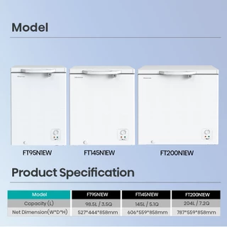 [New 2026] Hisense ตู้แช่แข็ง ขนาด 204 ลิตร / 7.2Q Freezer รุ่น FT200N1EW สีขาว