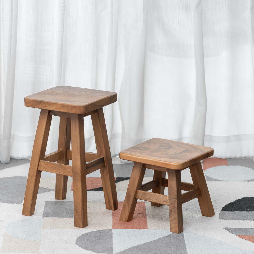 SiamMandalay Wood Stool เก้าอี้ไม้ จามจุรี สตูลไม้ สี่เหลี่ยม เก้าอี้เตี้ย ม้านั่งไม้ ดีไซน์มินิมอล