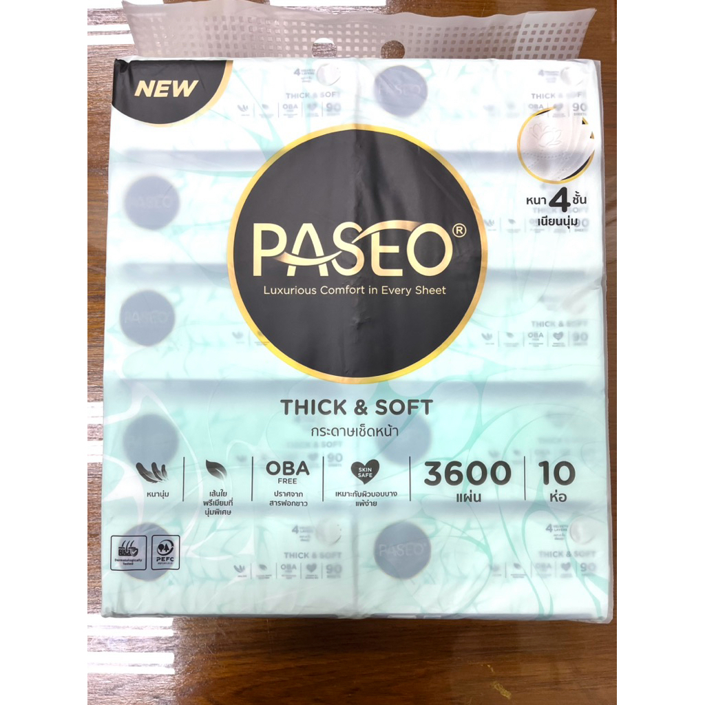 กระดาษทิชชู่  PASEO พาชิโอ เอ็มไซส์ กระดาษเช็ดหน้า ขนาดกลาง หนา 4 ชั้น 90 แผ่น แพค 10 ห่อ