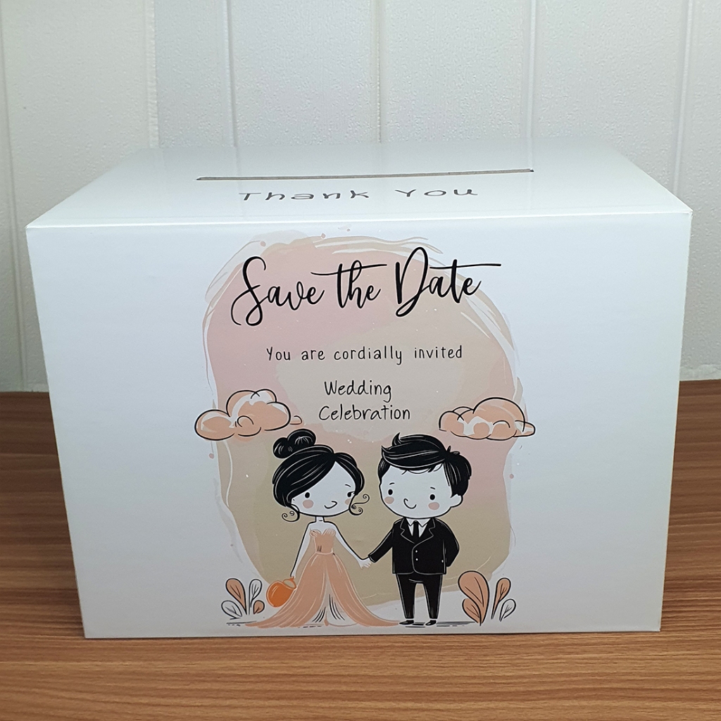 กล่องเล็ก ใส่ซองแต่งงานSave the date ขนาดกล่อง 22x29x21cm พร้อมส่ง (**แก้ไขข้อความทักแชทก่อนกดสั่งซื้อ**)