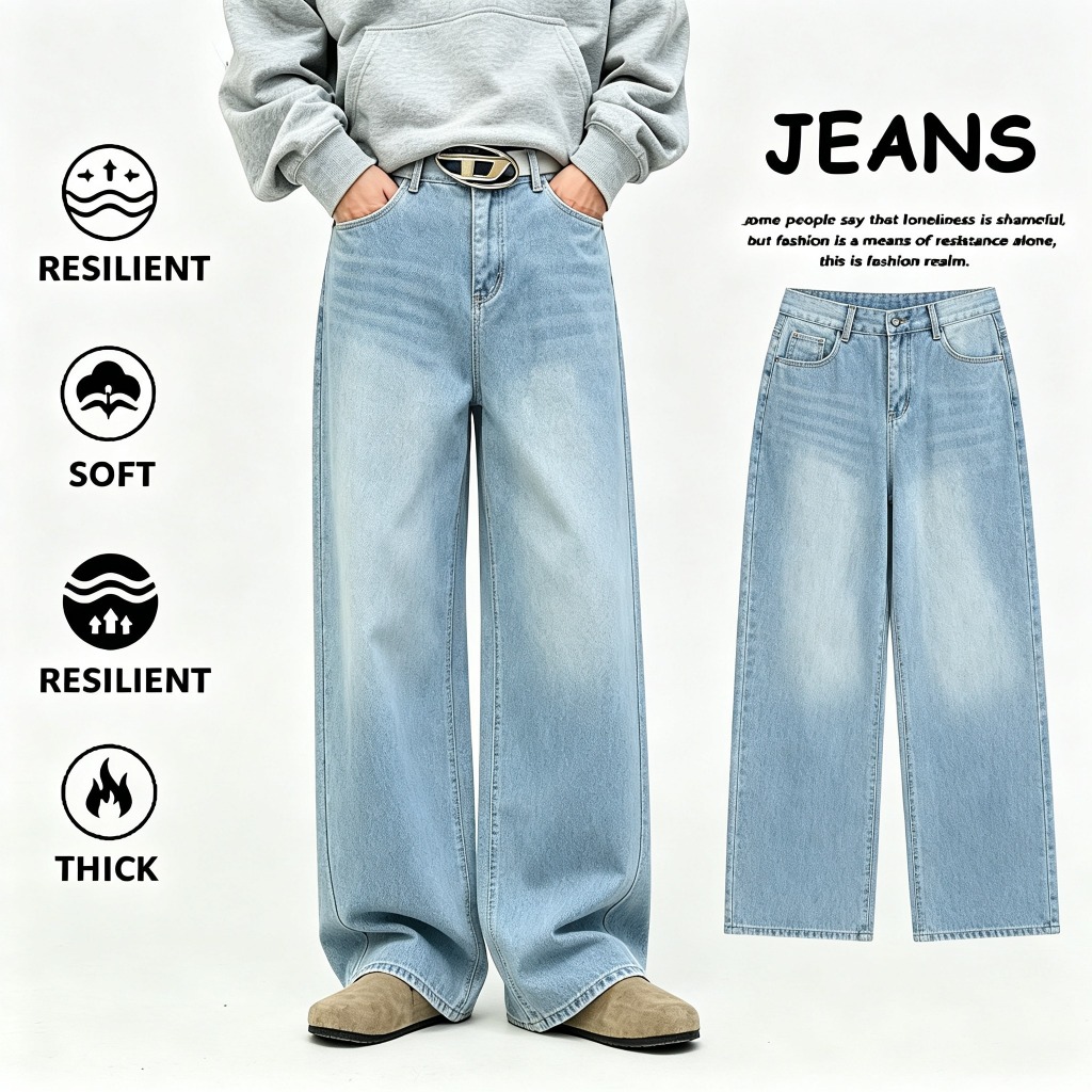 KK Baggy Jeans 5สี กางเกงยีนส์ผู้ชายขากว้าง ไซลินไดรต์ พอดี คอปกปานกลางพอดีเก็บอย่างดี