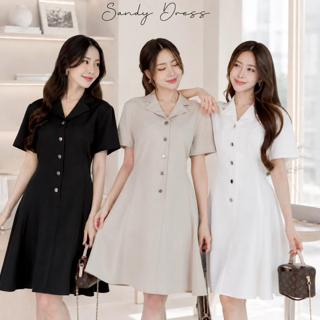 Modish | Sandy Dress | เดรสทำงานคอปก แต่งกระดุมหรู