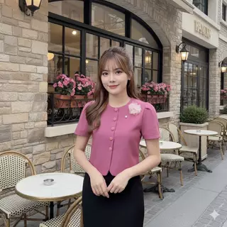 สีพาสเทล + พินดอกไม้ เสื้อคอกลม 36 38 40 42 ใส่ทำงาน ผ้าฝ้ายชินมัย ผ้าไทย ผลิตในประเทศ
