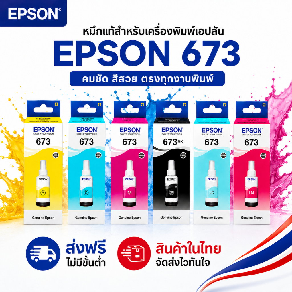 Epson 673 หมึกแท้ สำหรับเครื่องพิมพ์ L800,L801,L805,L810,L850,L1800 T673epson