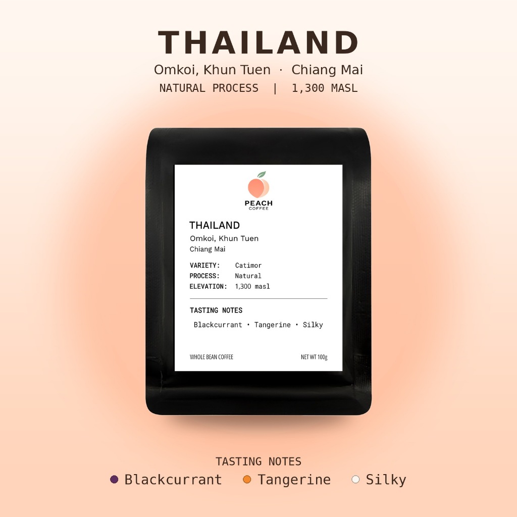 Peach Cofee | Thailand Omkoi, Khun Tuen | เมล็ดกาแฟคั่วอ่อน | Natural