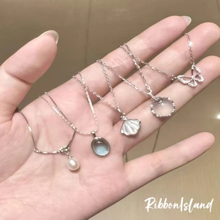 🪸🪸 สร้อยคอ necklace สไตล์เกาหลี ins ผู้หญิง จี้ เปลือกหอย ไข่มุก อัญมณี ใหม่ วินเทจ สีฟ้า ส่งเร็ว