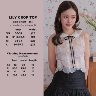 LUCA STUDIO_Lily crop top (Pre-order 28 Aug.) - เสื้อครอปลูกไม้ผ้าซีทรู ปักประดับลูกปัดและผ้าลายดอกไม้ ปกคอบัวผูกโบว์