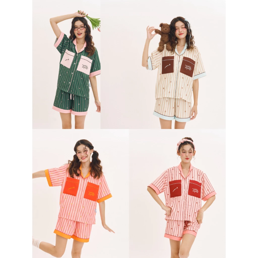 ชุดนอนเสื้อแขนสั้นและกางเกงขาสั้น Cuddly Dreams - The OG Stripe Collection
