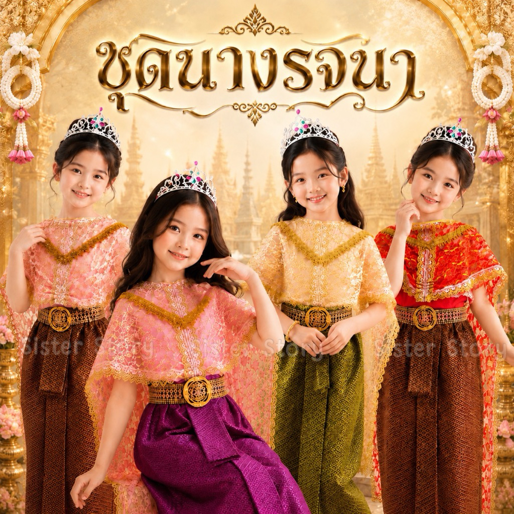 📌มีส่งแมส จาก กทม📌ชุดไทยเด็ก ชุดนางรจนา  #9360 ชุดนางในวรรณคดี ชุดวันภาษาไทย