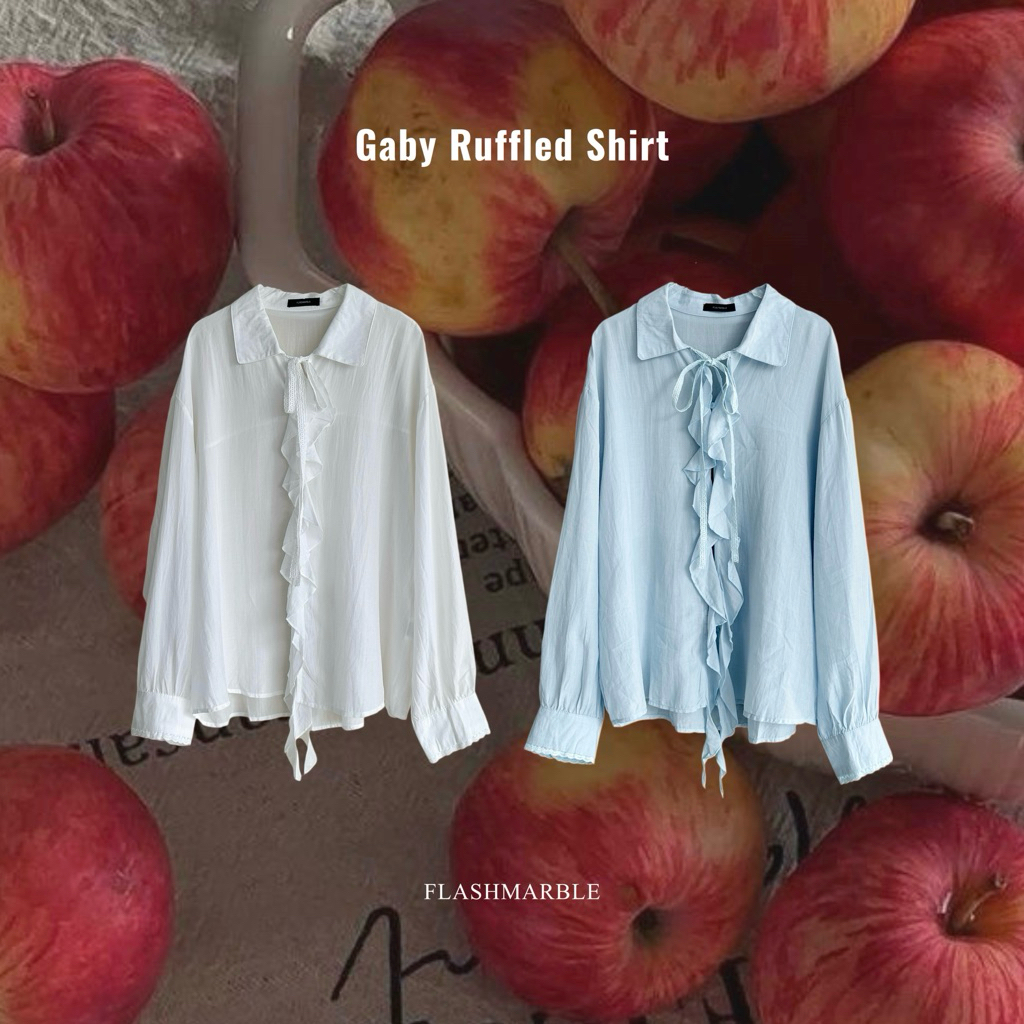 FLASHMARBLE - GABY RUFFLED SHIRT ผ้าเทนเซลแต่งลูกไม้ เนื้อผ้าเย็น สัมผัสลื่น บางนิ่ม ใส่สบาย รีดง่าย