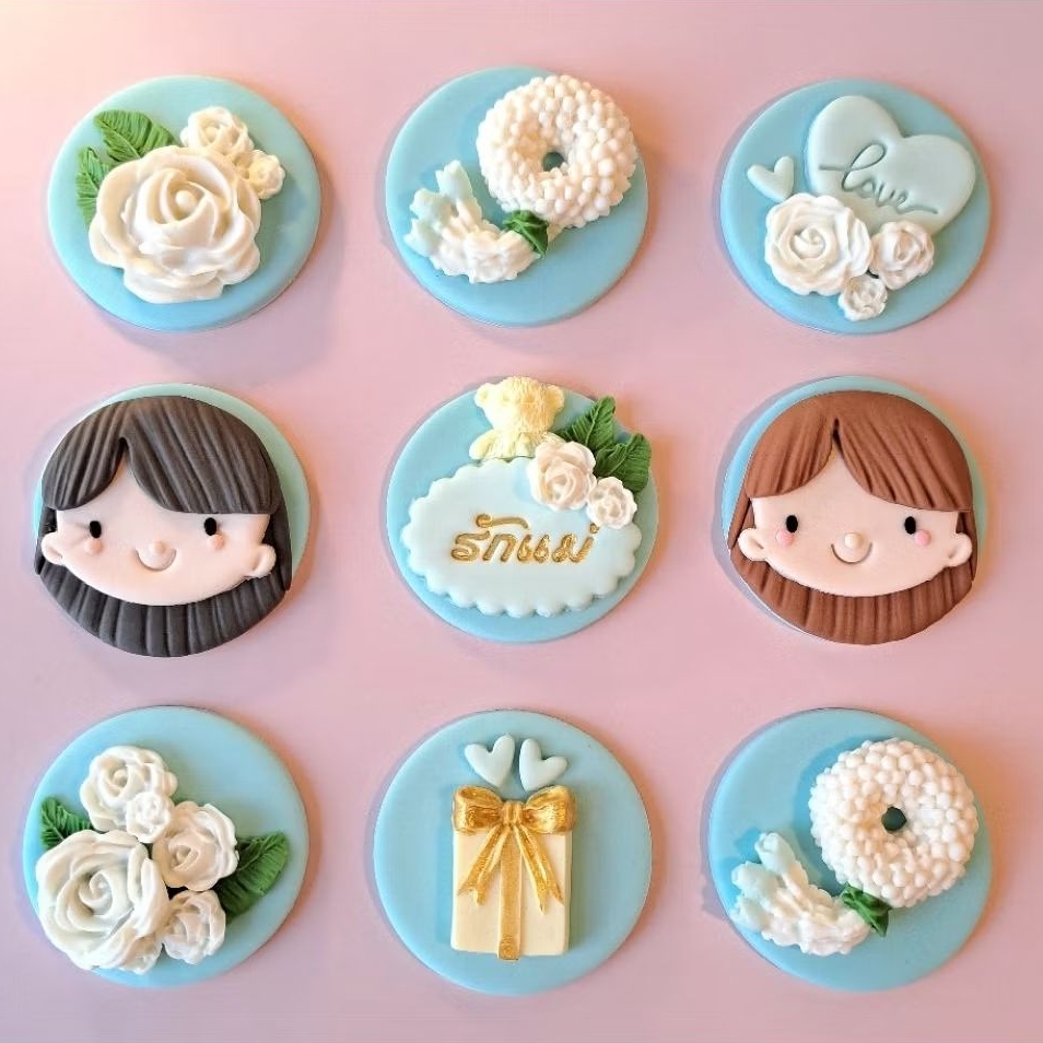 วันแม่ น้ำตาลแต่งคัพเค้ก Set 6 ชิ้น ธีมสีฟ้าเทศกาลวันแม่