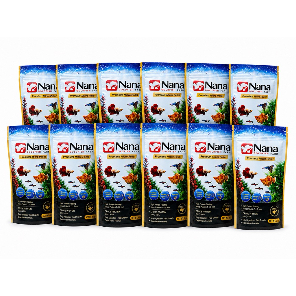 Nana Goldfish Farm อาหารปลาขนาดเล็ก Premium Micro Pellet 60g (แพค12) ราคาส่ง