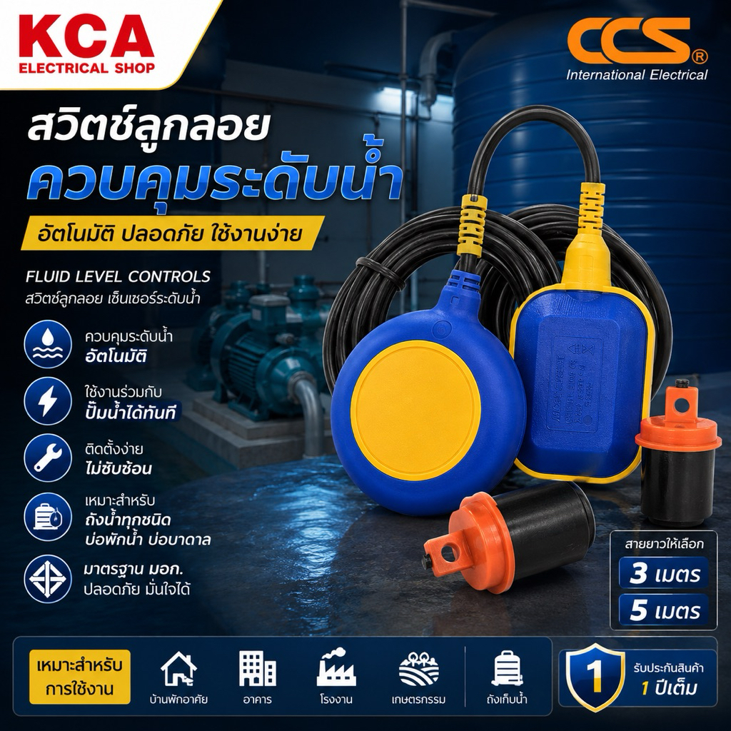 สวิทซ์ลูกลอยไฟฟ้า CCS ลูกลอยไฟฟ้า ลูกลอยตัดน้ำ ลูกลอยแท้งค์น้ำ 110 - 220V