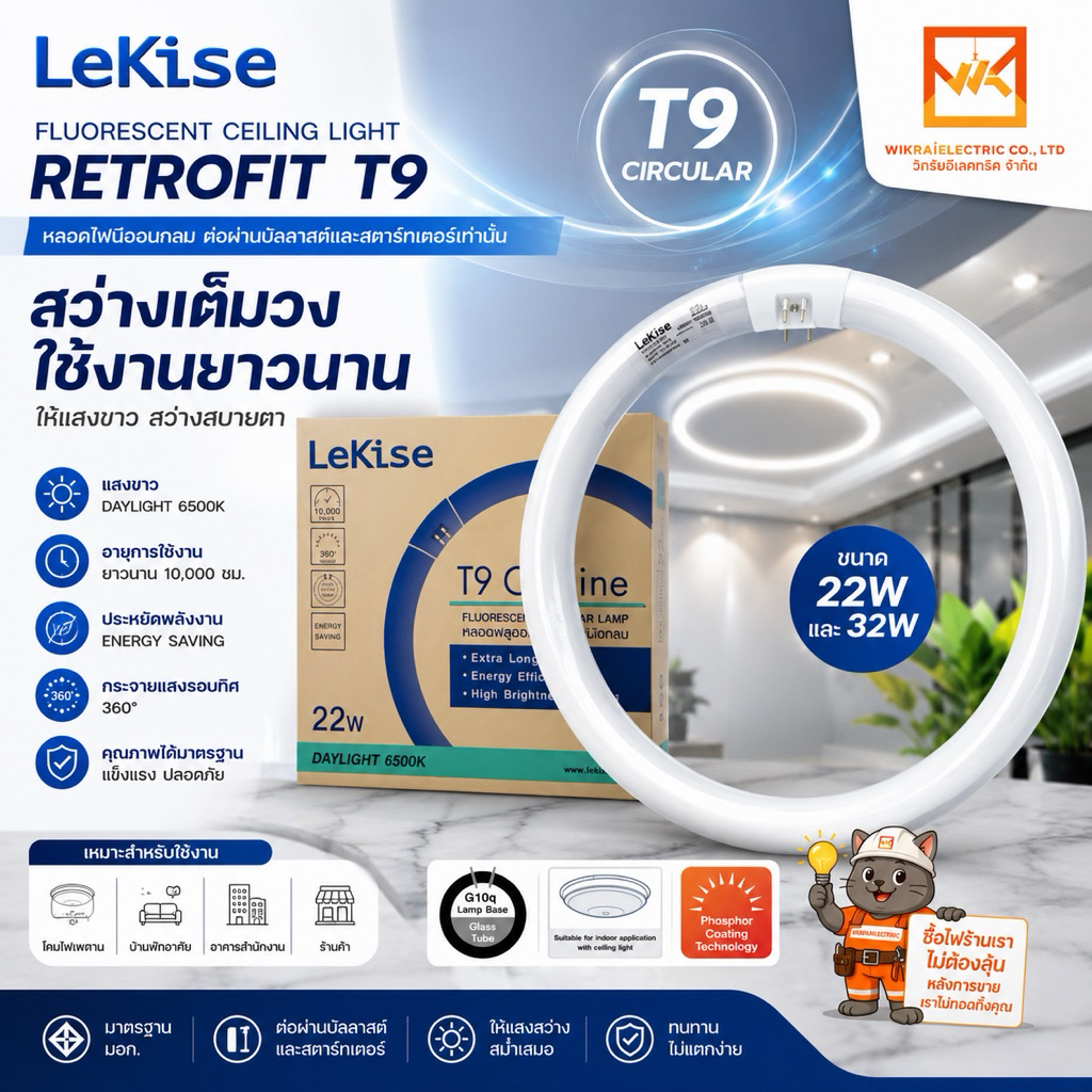 LeKise หลอดไฟนีออนกลม 22w และ 32w ต่อผ่านบัลลาสต์ และสตาร์ทเตอร์เท่านั้น แสงขาว