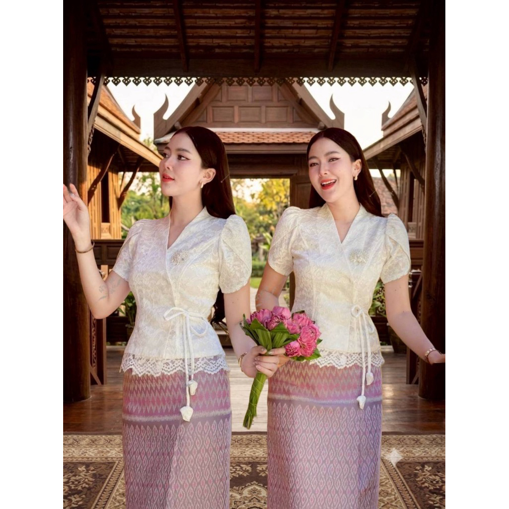 เสื้อลูกไม้อิตาลีงานป้ายผูกเอวแต่งระบายสวยๆใส่ออกงานได้ทุกโอกาส