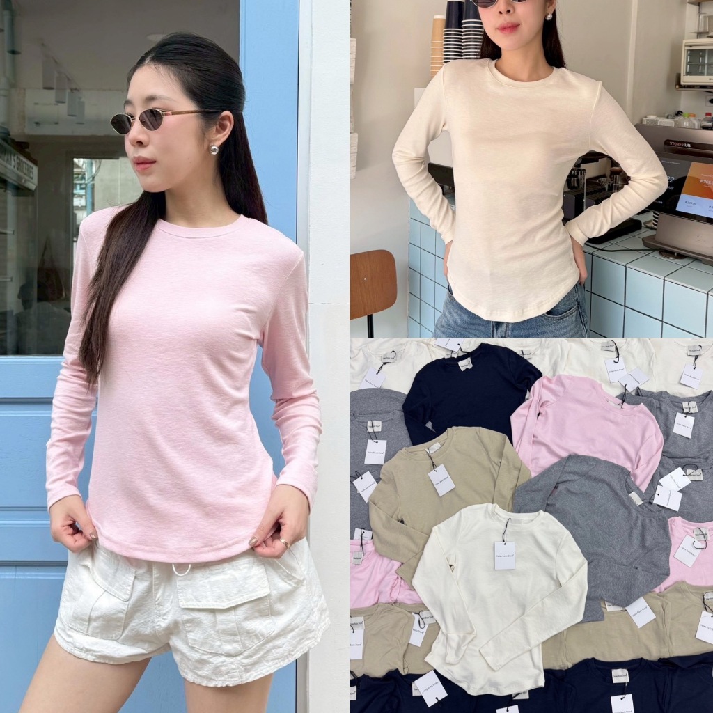 🍊 VL 5349 เสื้อแขนยาวคอกลม ผ้ายืดหยุ่นได้ดี งานเบสิค ทรงสวย ใส่สบาย
