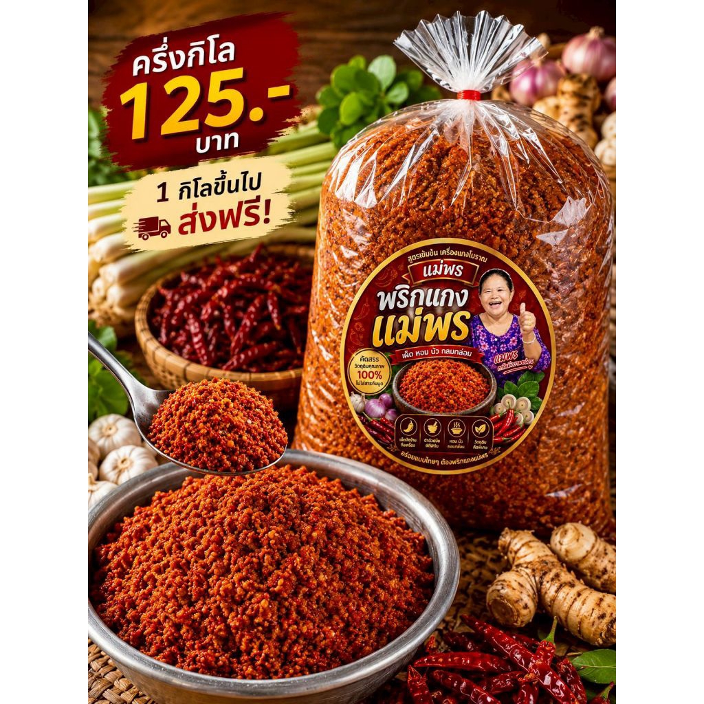 เครื่องแกงแม่พร พริกแกงตำมือสูตรเข้มข้น สำหรับร้านอาหาร ผัดเผ็ด แกงอ่อม แกงป่า