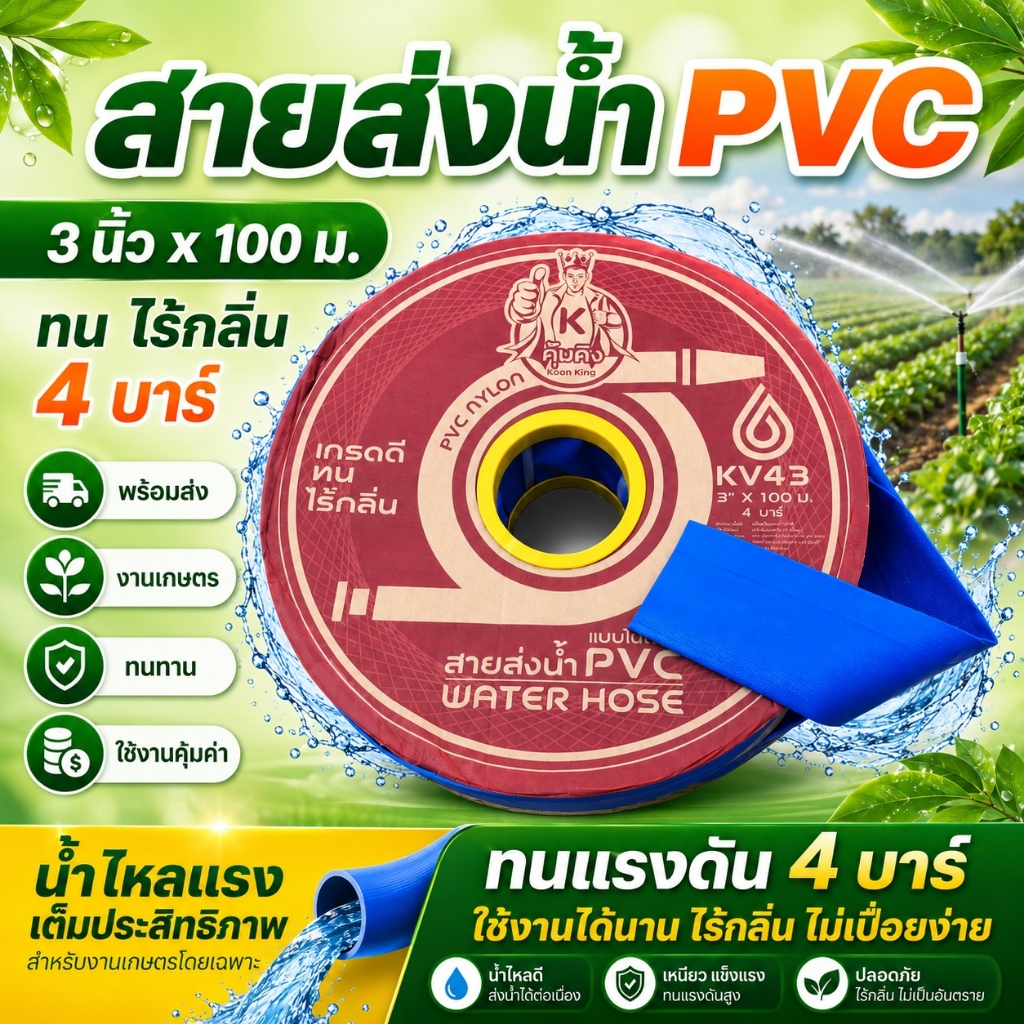 YAMAJIMA สายส่งPVC รุ่น 2-3 นิ้ว ทนแรงดัน 4 บาร์ ยาว 100 เมตรเต็ม (สีฟ้า) ติดตั้งง่าย ทนทานจัดส่งไว