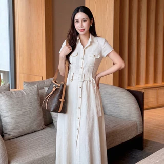 G484 เดรสเชิ้ตผู้หญิง สีครีม เรียบหรู