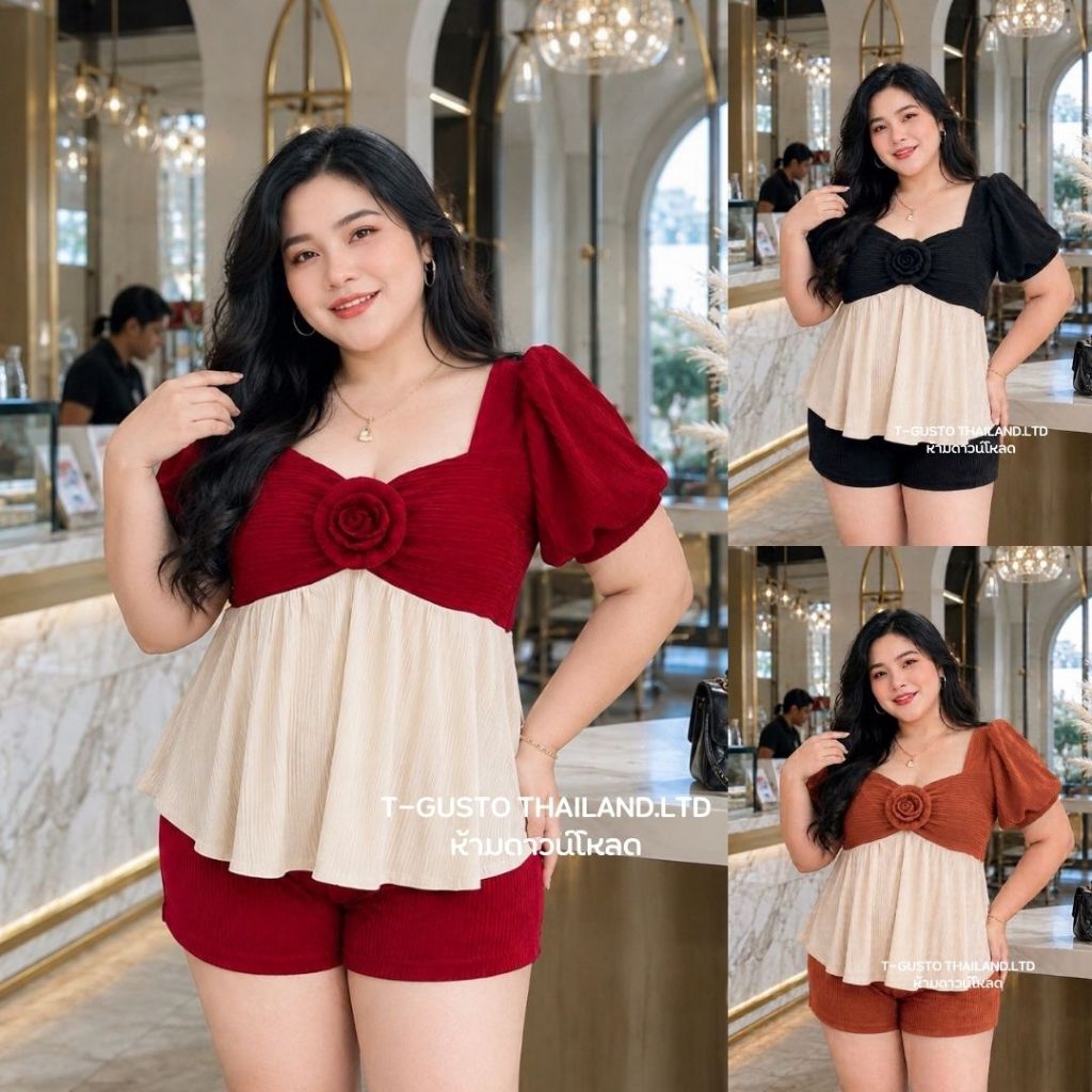 C25 ชุดเซตทูโทน กุหลาบ-ขาสั้น อก 38-54" ยาว 28.  เอว 28-48" ยาว  39" เนื้อผ้าท๊อฟฟี่ผ้า นิ่มเด้ง ใส่พรางหุ่น เก็บทรงสวย