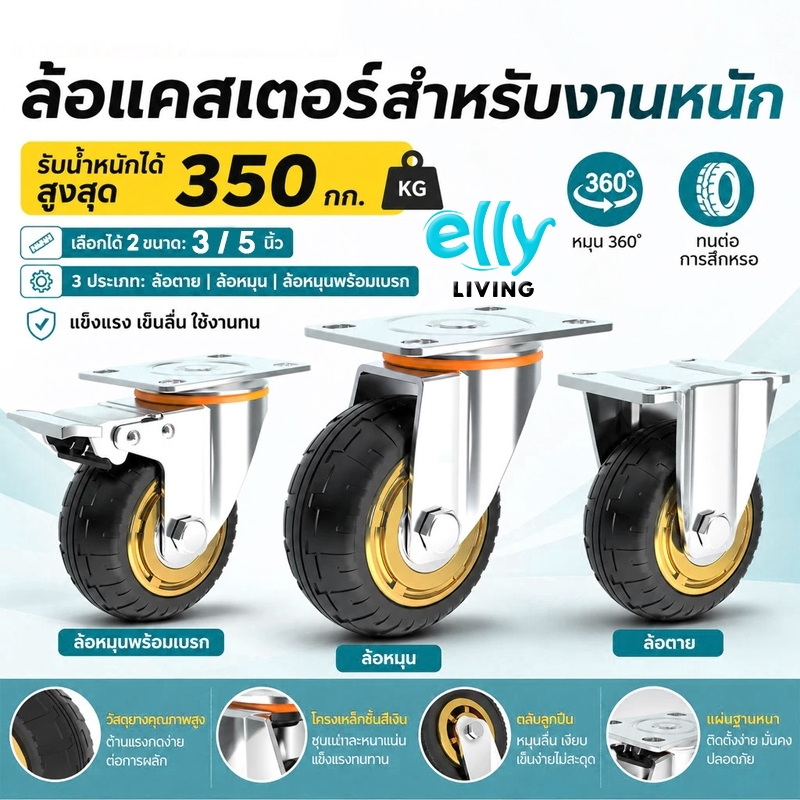 ล้อรถเข็น 3/5นิ้ว ล้อยางล้อตัน เปลี่ยนง่าย ทนทาน สำหรับรถเข็นทุก รับน้ำหนักได้ 350KGต่อล้อ