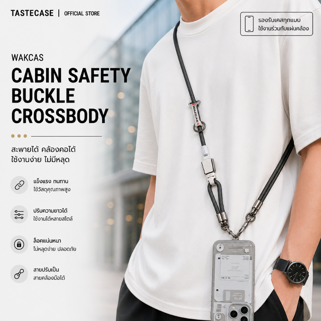 Wakcas Cabin Safety Buckle Crossbody สายคล้องคอ สายสะพาย สำหรับ Smartphone อื่นๆ