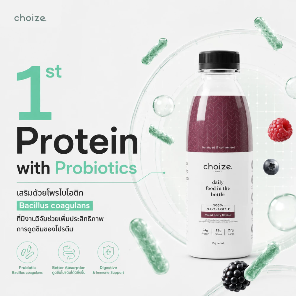 choize อาหารคลีนในขวด สูตร Plant-based รสมิกซ์เบอร์รี่ ทดแทนมื้ออาหาร