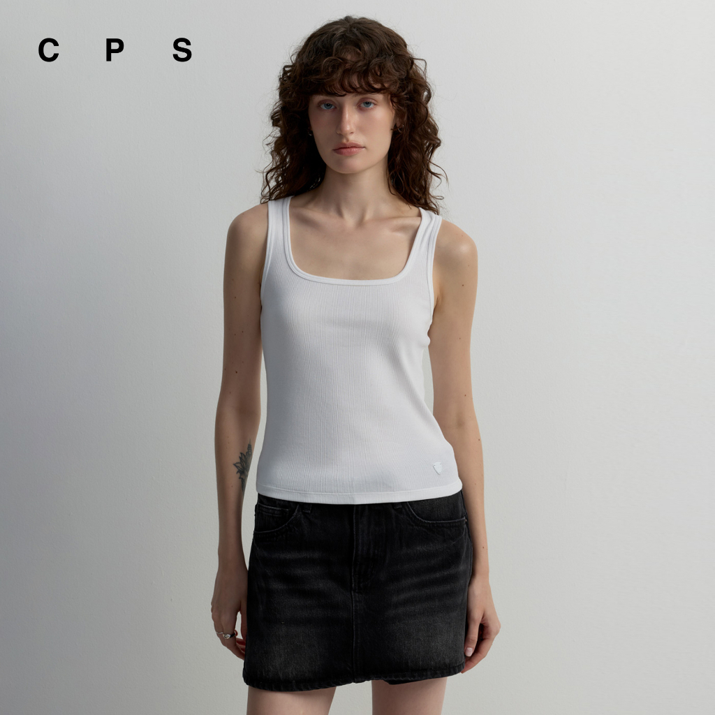 CPS เสื้อคอเหลี่ยมแต่งปิ๊กโลโก้ ผู้หญิง SQUARE NECK TANK TOP รุ่น C26WGWA132 (AW26#P1)