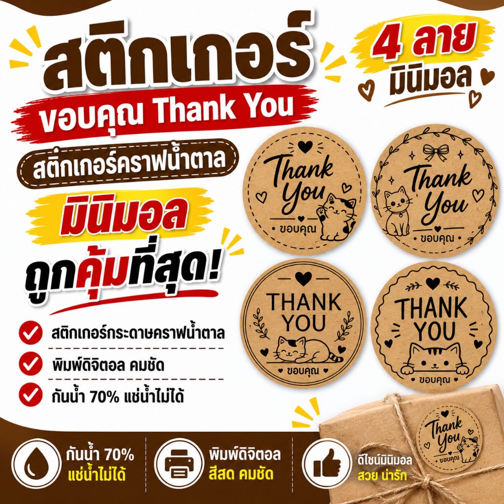 สติกเกอร์ขอบคุณ Thank You ( 3.5 cm ) sticker thank you (พร้อมส่ง)