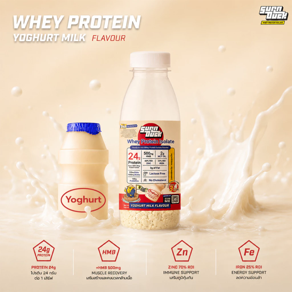 SUPADUCK Whey Protein Isolate Yoghurt Milk Flavor 40g Ready-to-Mix Bottle | เวย์โปรตีน ไอโซเลท รสโยเกิร์ต มิลค์ ขนาด 40g