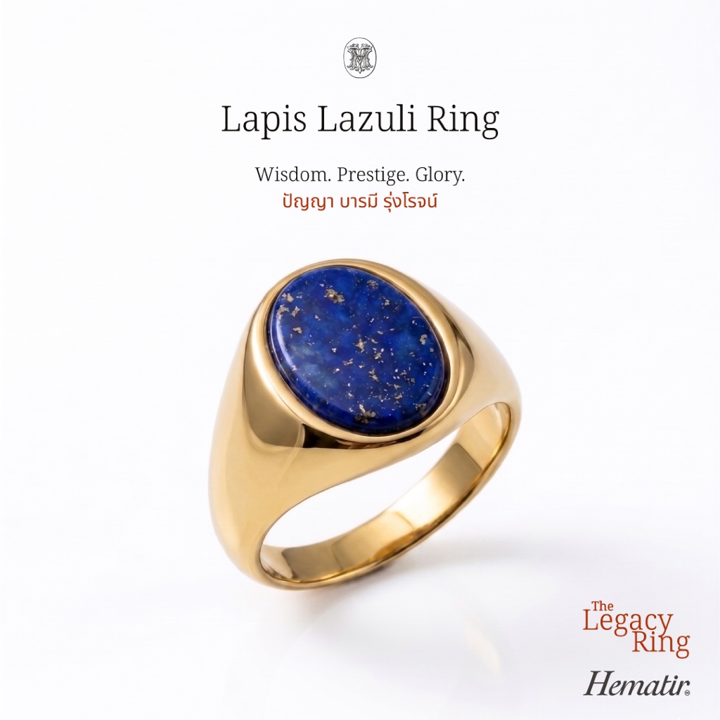 Hematir - แหวนหิน LAPIS LAZULI ทรงวงรีคลาสสิก Stone Signet Ring - THE LEGACY RING
