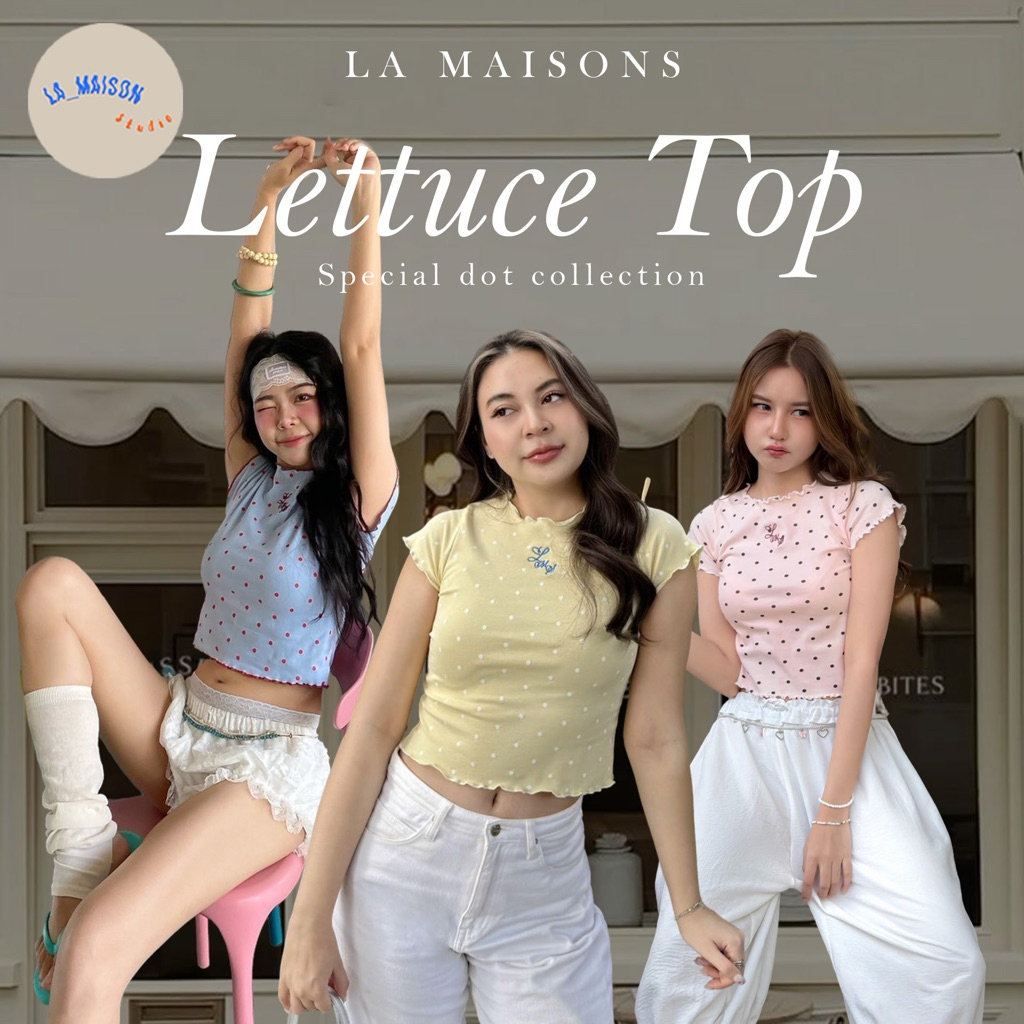 *Preorder เสื้อยืดแขนสั้น เสื้อครอป ขอบหยัก Lettuce Top พรีออเดอร์(รอสินค้า14-17 วัน) La maison