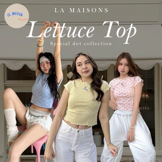 พร้อมส่ง เสื้อยืดแขนสั้น เสื้อครอป ขอบหยัก Lettuce Top l La maison