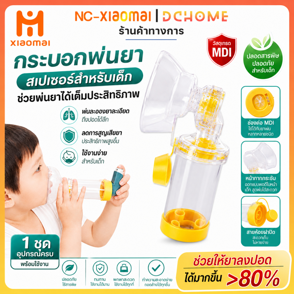NC-XIOAM กระบอกพ่นยา ใช้กับยาพ่นแบบ MDI ผู้ใหญ่ เด็ก Spacer for Aerosol กระบอกพ่นยาหอบหืด