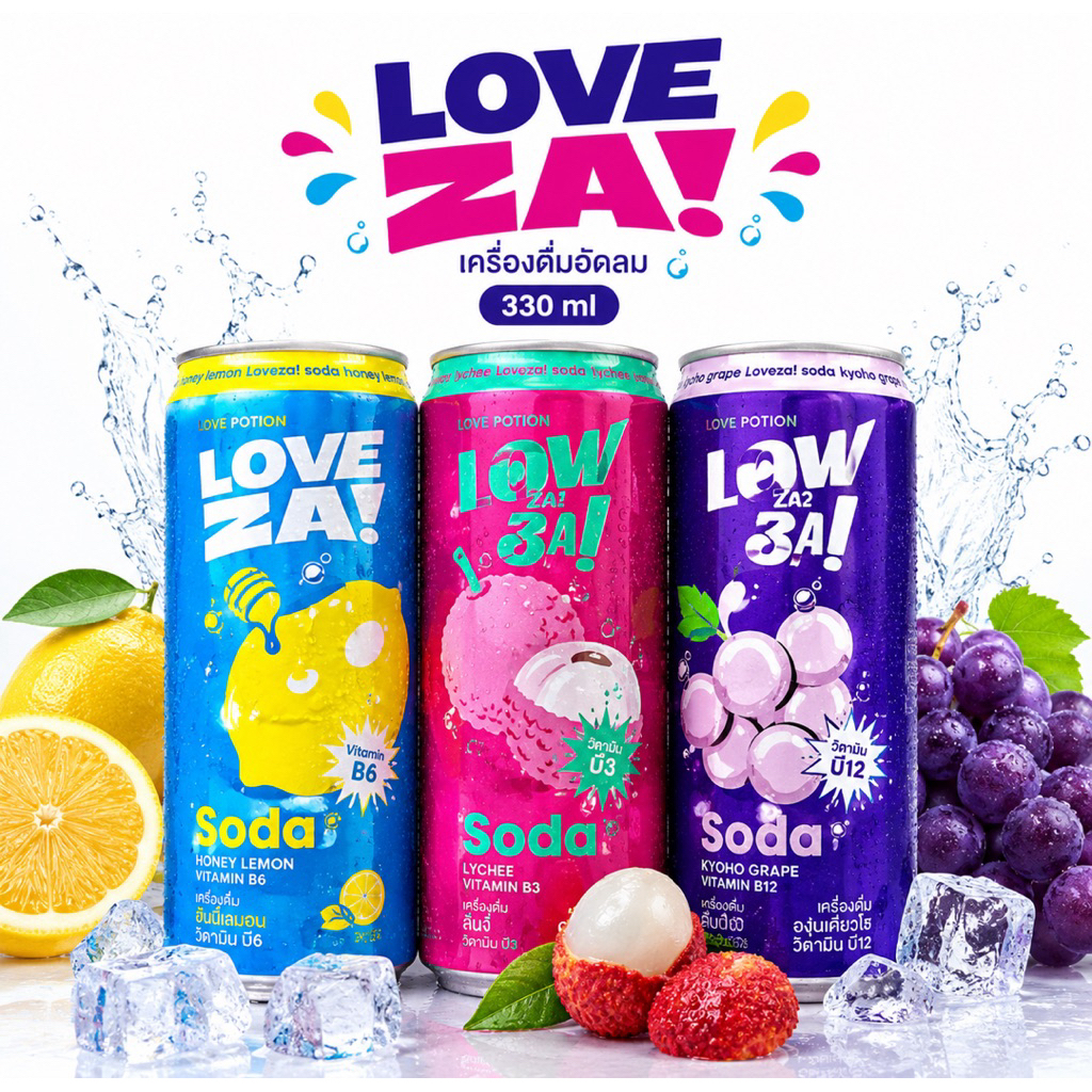 LOVE ZA เครื่องดื่มอัดลม 330 มล. 3 รสชาติ พร้อมส่ง