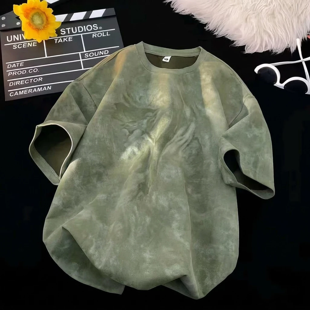 เสื้อยืด เสื้อฟอก Oversize แขนสั้น ทรงหลวม ลายTieDye มาร์เบิ้ล 6 สี เขียว เทา ดำ ขาว ครีม ม่วง สบายไม่ร้อน สไตล์เกาหลี