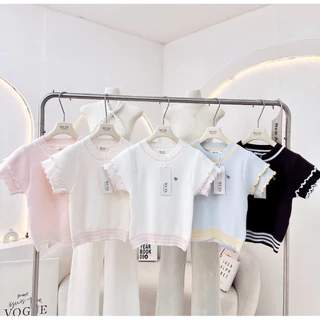 WA YA เสื้อไหมพรมคอกลมแขนระบาย