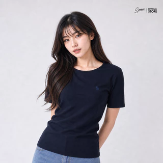 Serene's Choice เสื้อยืด คอปาด แขนสั้น คลาสสิค ปักโลโก้ Serene เสื้อสีพื้น แมทช์ง่าย ใส่ได้ทุกวัน