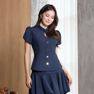 Miss Office เสื้อคอจีนคอหยดแขนตุ๊กตา (Brianna Top) (MT-494)
