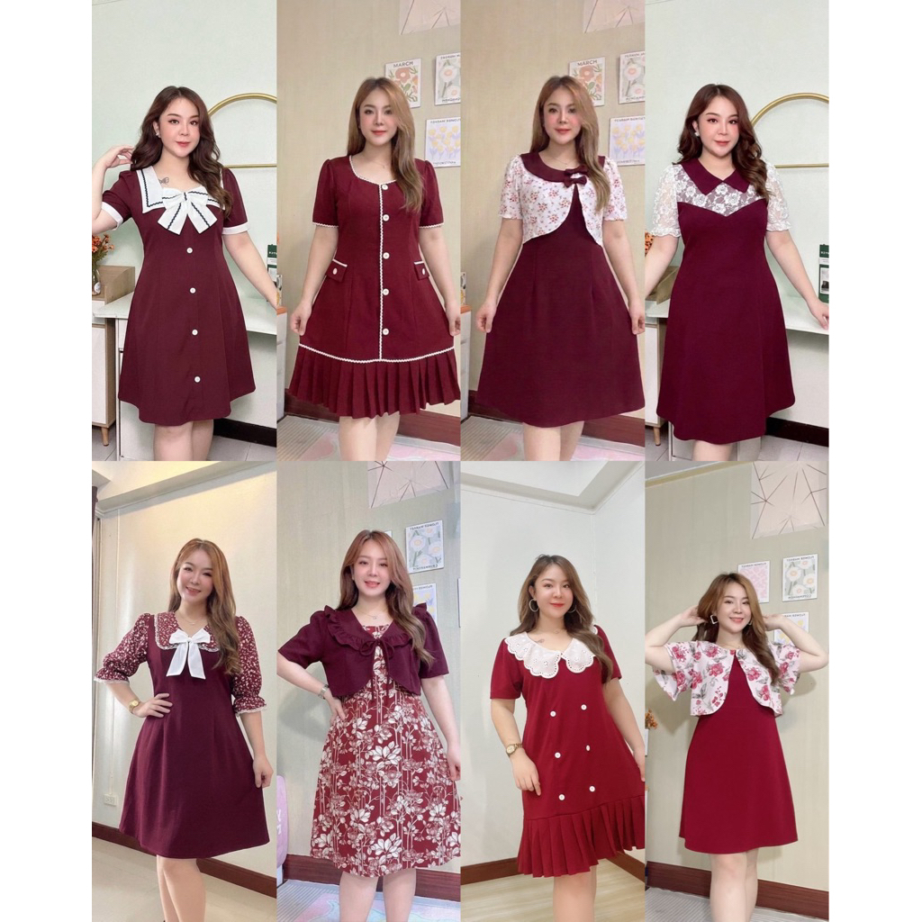 ชุดเดรสรวมงานสีแดง งานสาวอวบ สำหรับใส่ตรุษจีน ใส่เที่ยว ใส่ทำงานได้ค่ะ รอบอก 40-48 นิ้ว