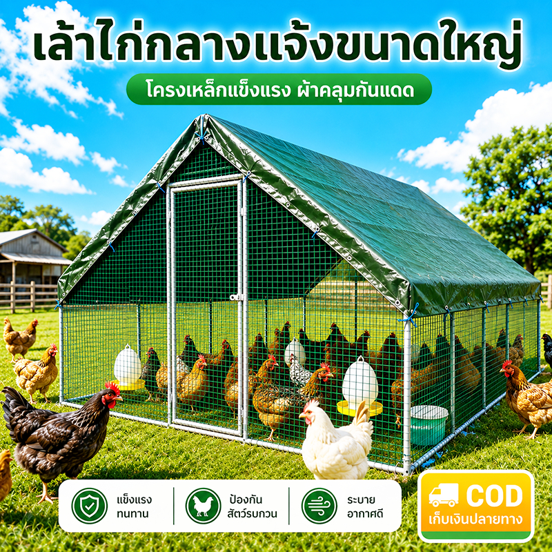 ล้าไก่กลางแจ้งรับประกัน 5 ปี โรงเลี้ยงสัตว์ระบายอากาศดี ป้องกันสัตว์รบกวน COD เก็บปลายทาง