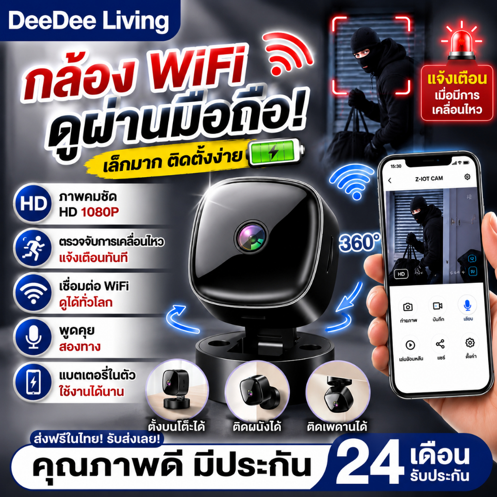 【✨กล้องจิ๋ว 4K】DeeDee กล้องวงจรปิดจิ๋ว กล้องจิ๋ว 4K/Full HD ไวไฟในตัว การมองเห็นตอนกลางคืนที่ชัดเจน 