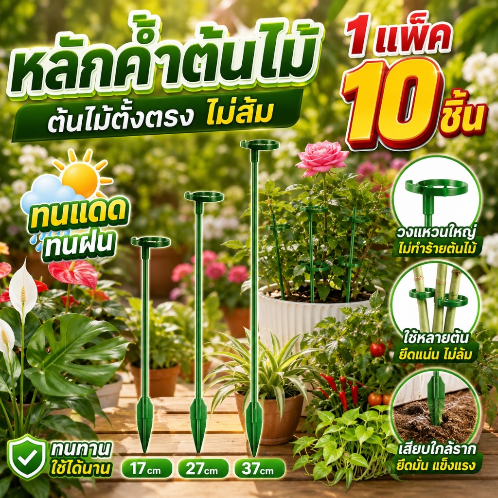 ไม้ค้ำต้นไม้ เสาค้ำต้นไม้ที่พยุงต้นไม้ ไม้ค้ำต้นไม้ ปรับระดับได้ พร้อมห่วงล็อก สำหรับไม้ดอก ไม้กระถาง และผักสวนครัว