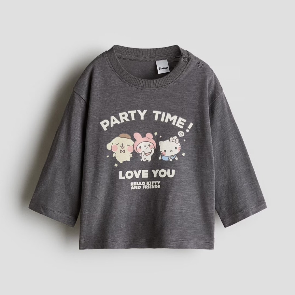 H&M เสื้อยืดแขนสามส่วน คอกลม ผ้าพิมพ์ลายโมทีฟ เด็กอ่าน 0-4 ปี